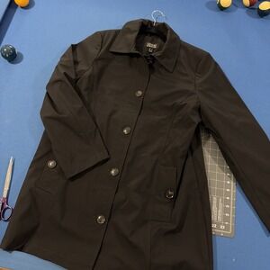 Dennis Basso A-Line Swing Coat / Jacket Women's L Black Softshell Button - New